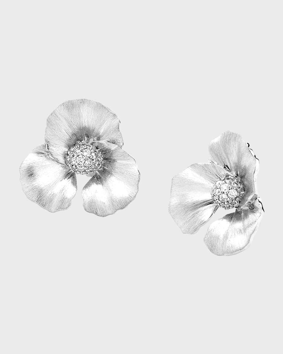 Sterling Silver Jardin Flower Earrings with Diamonds